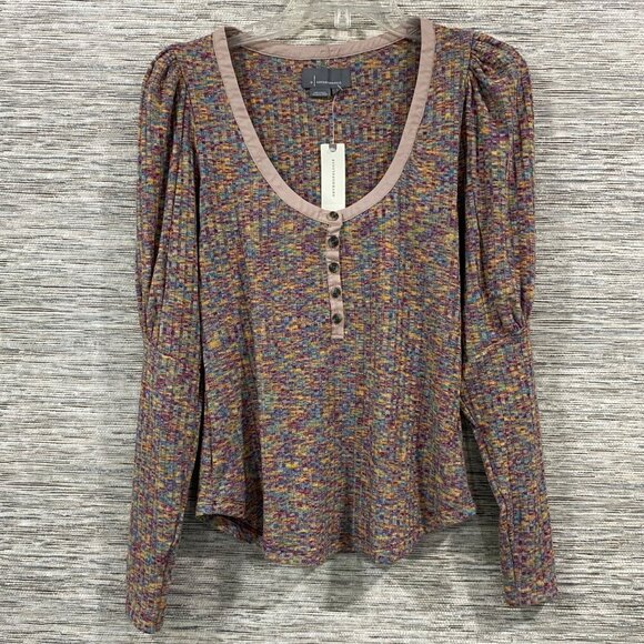 Anthropologie Lavender Plaid Long Sleeve Button-Front Top With Puff Sleeves NWT - Picture 1 of 8